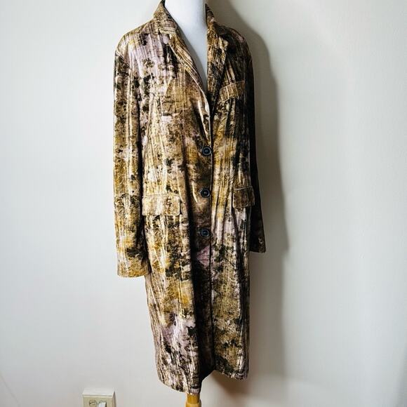 Zara Olive and Brown Tie Dye Velvet Coat - Picture 3 of 9